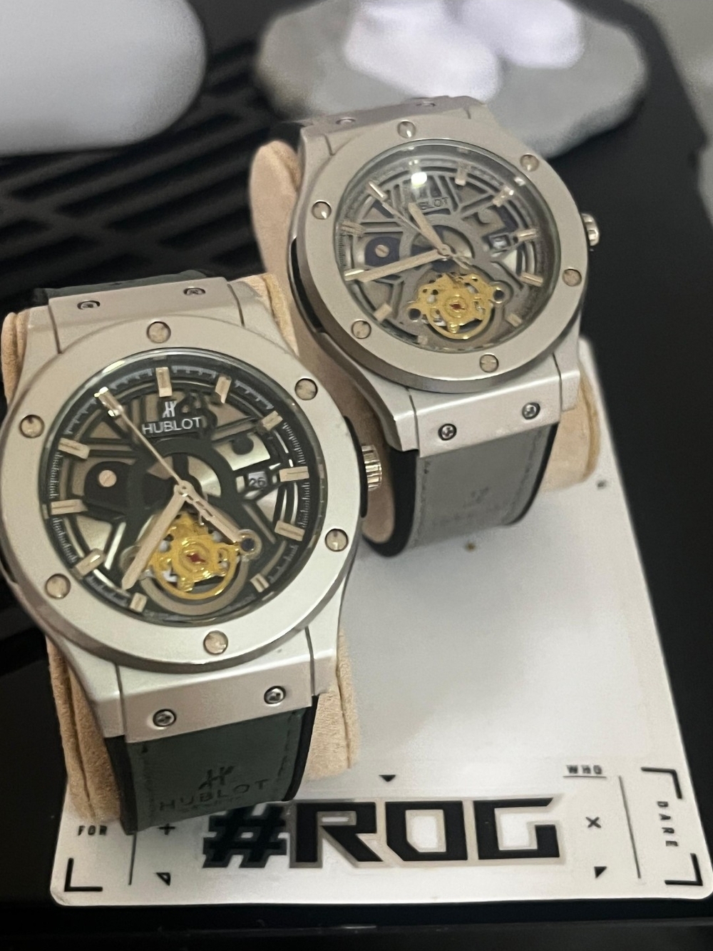 Luxury Men's Silver Skeleton Dial Watch with Black Strap Blue Or Dark Greeb